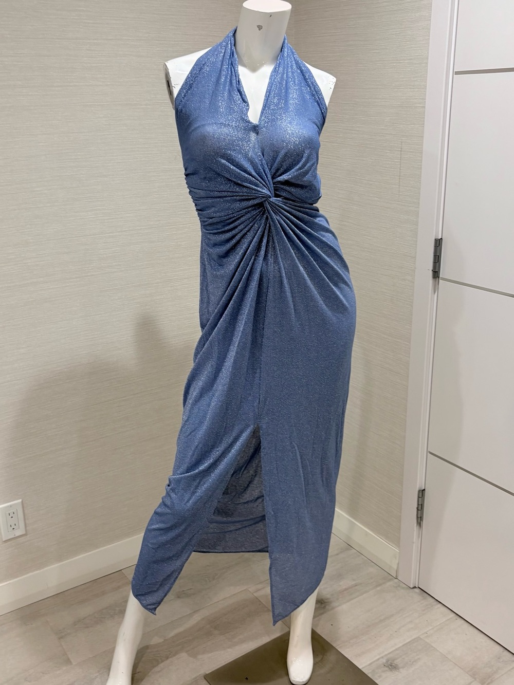 Baobab Collection Shimmering Slate Blue Halter Midi Dress